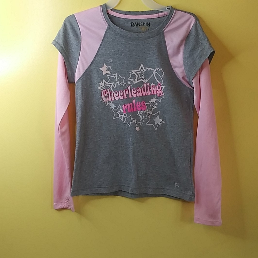 DANSKIN NOW Girl Gray/Pink Shirt Size L